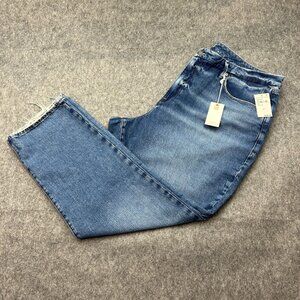 Good American Good Icon Natural Fray Hem Straight Leg Jeans Women's Size 22 NWT